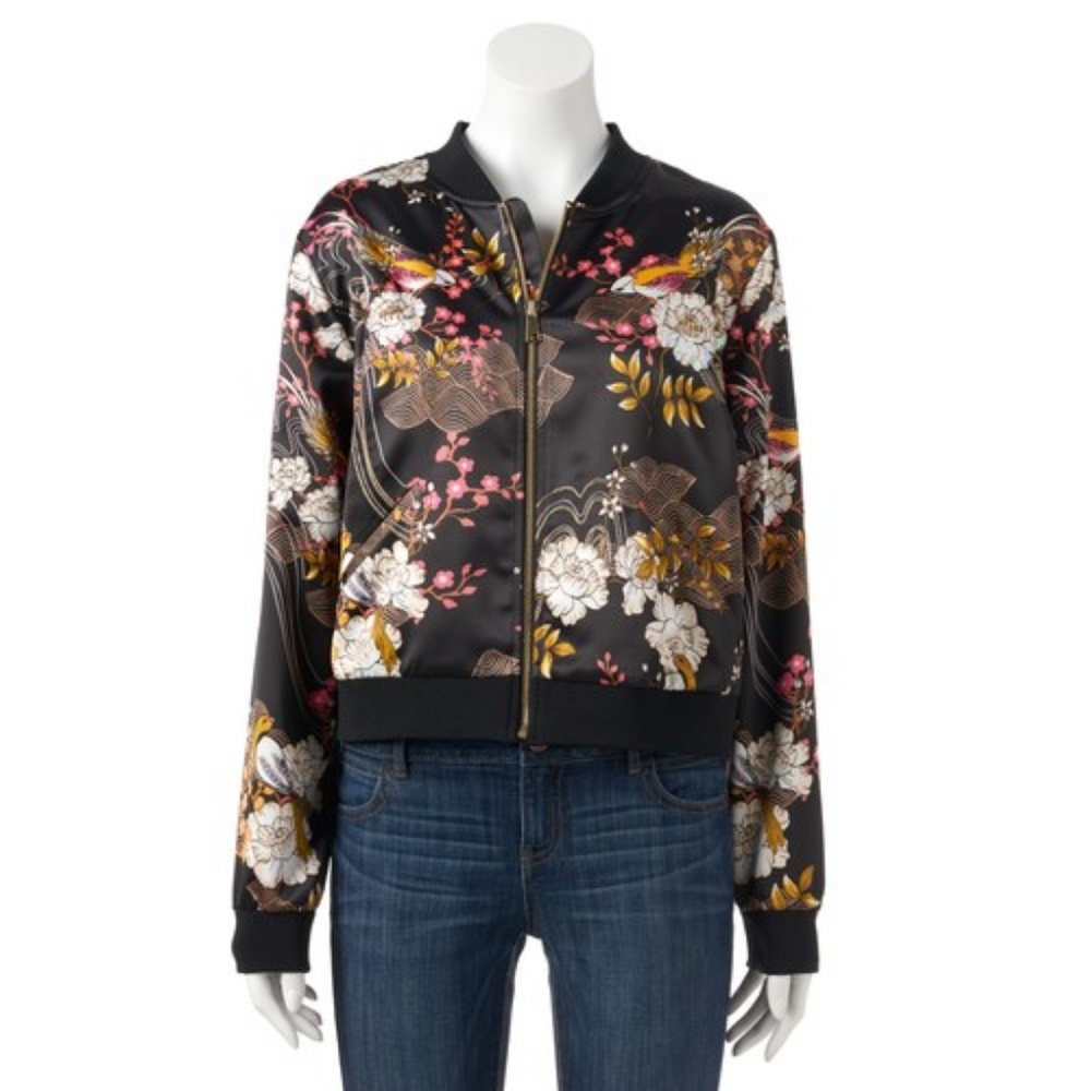 SOLD JENNIFER LOPEZ Black Floral Bomber Jacket - Picture 8 of 8